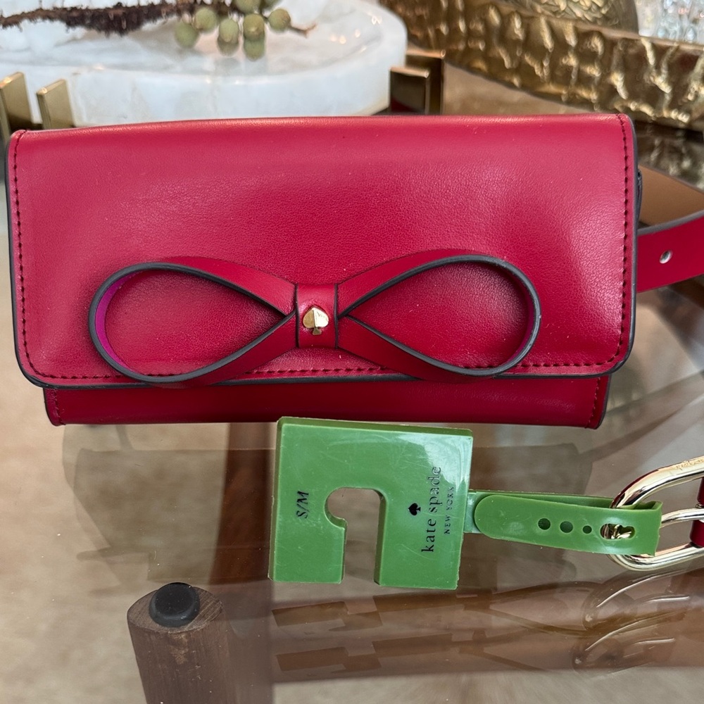 Kate Spade Cherry Red Clutch belt with Bow Accent